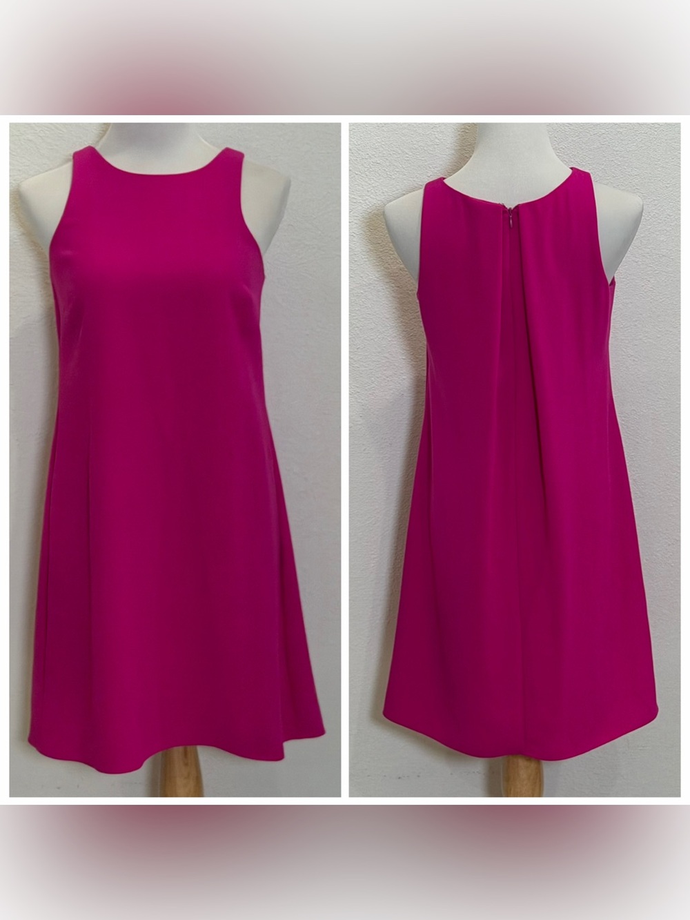 Lauren Ralph Lauren Sleeveless Shift‎ Dress Size 2 Draped Back Fuchsia Hot Pink